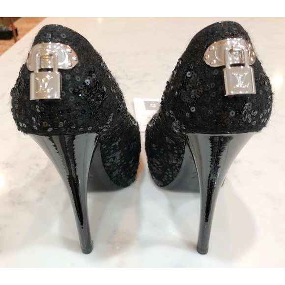 Louis Vuitton Black Sequin Oh Really Lock Pumps 38 - Picture 7 of 15